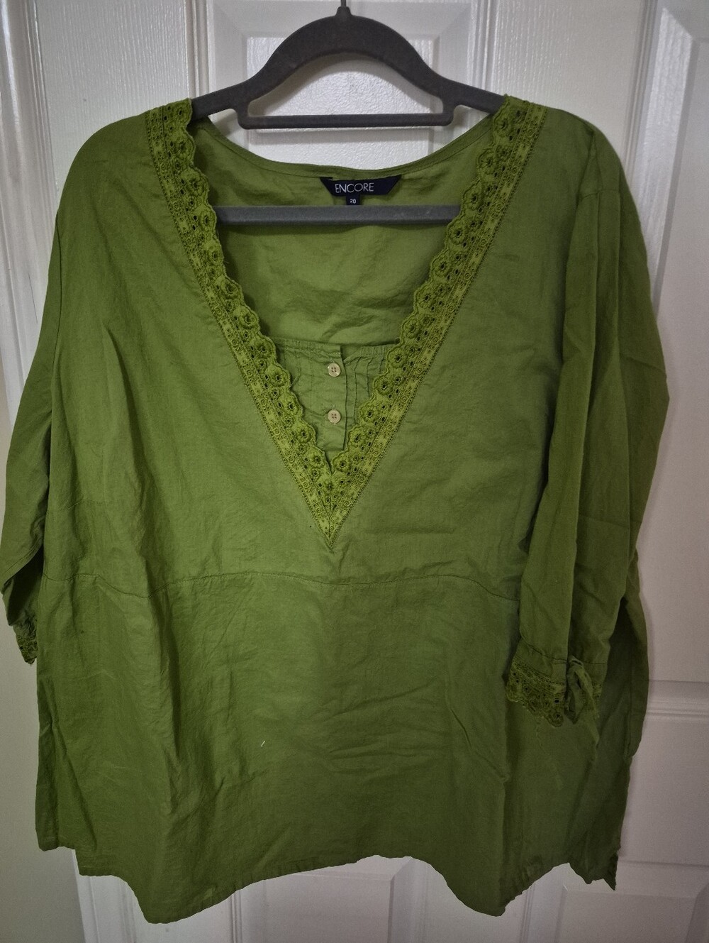 Encore Jeans Olive Green Lace-Trim V-Neck Tunic